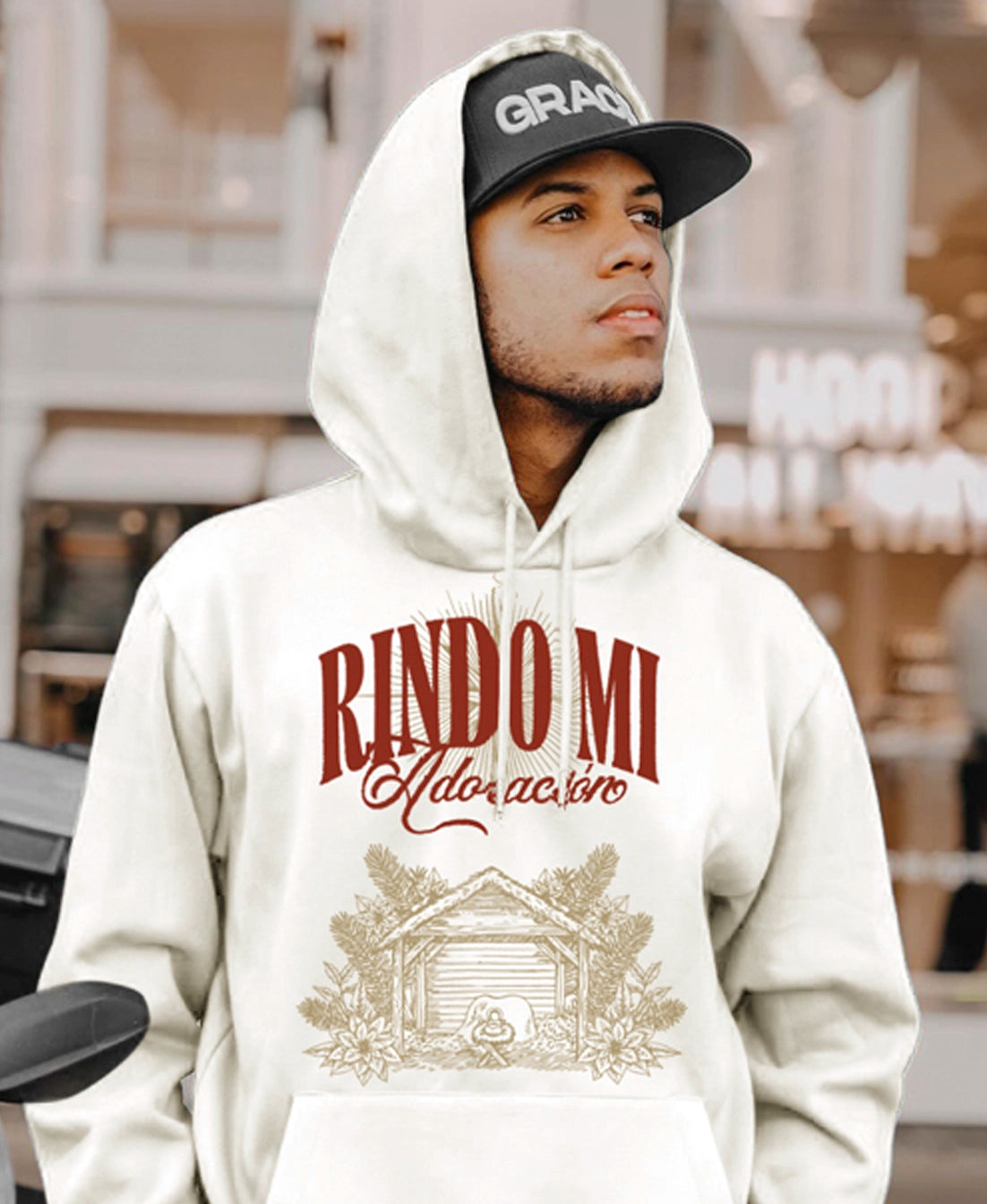 Rindo mi adoración - Sudadera con capucha unisex - Cream/Red